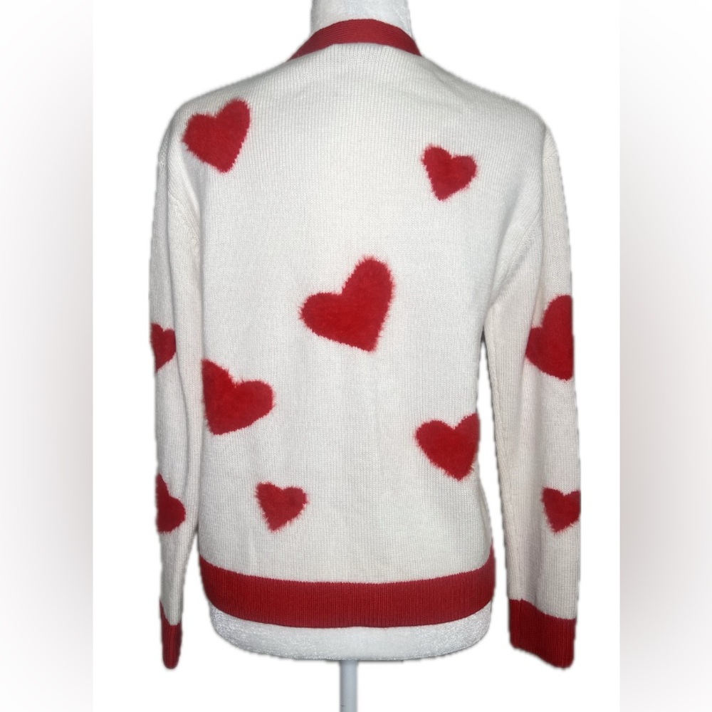 Alice + Olivia Bradley Intarsia White Red Heart VNeck Wool Blend Cardigan XS - Picture 7 of 14